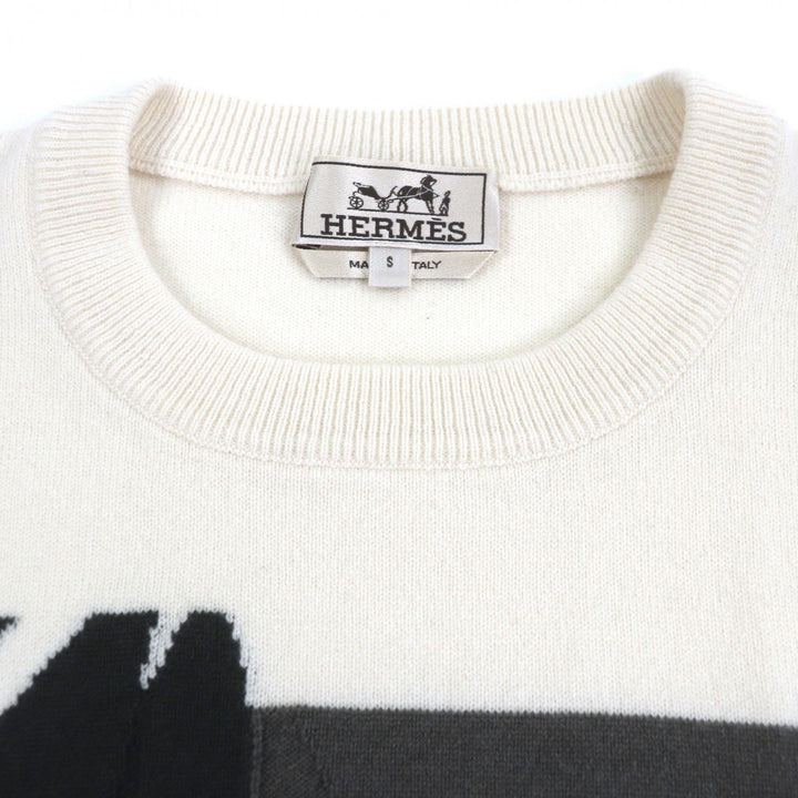 Pristine HERMES sweater Crew neck knit Ivory cashmere mens S