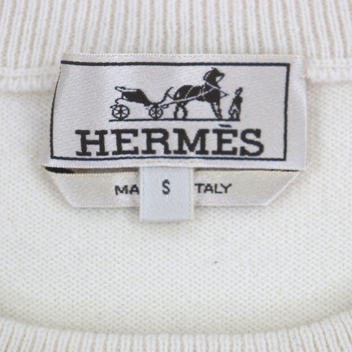 Pristine HERMES sweater Crew neck knit Ivory cashmere mens S