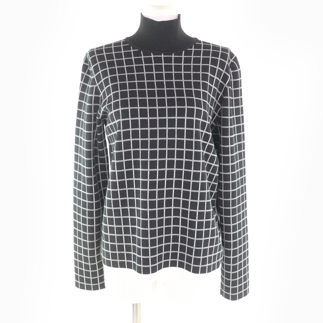 Great HERMES knit Plaid High Neck Long Sleeves black cashmere Women 40