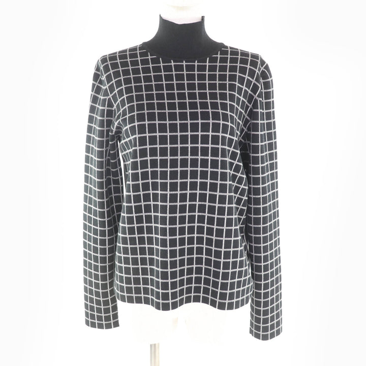 Great HERMES knit Plaid High Neck Long Sleeves black cashmere Women 40
