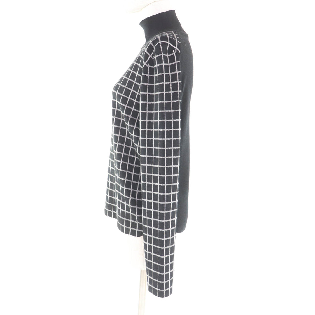 Great HERMES knit Plaid High Neck Long Sleeves black cashmere Women 40