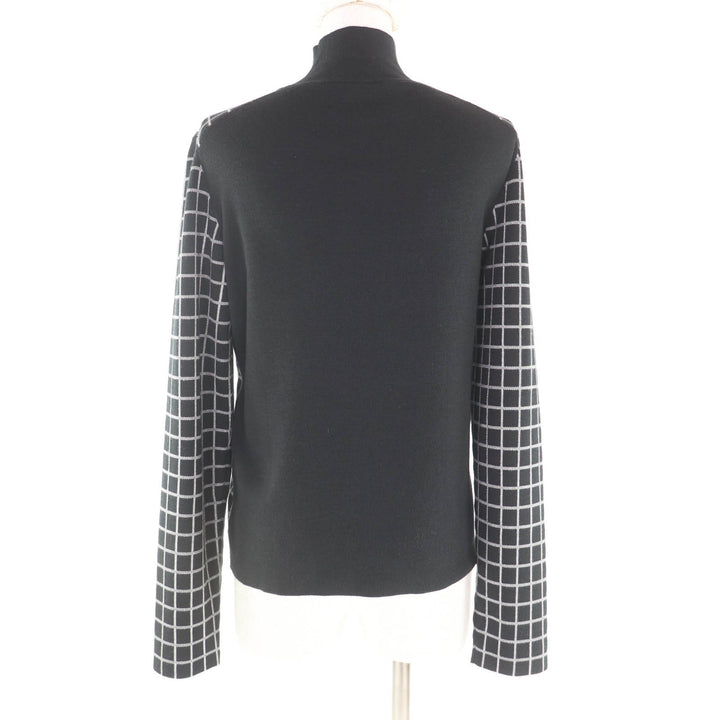 Great HERMES knit Plaid High Neck Long Sleeves black cashmere Women 40