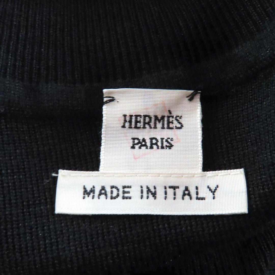 Great HERMES knit Plaid High Neck Long Sleeves black cashmere Women 40