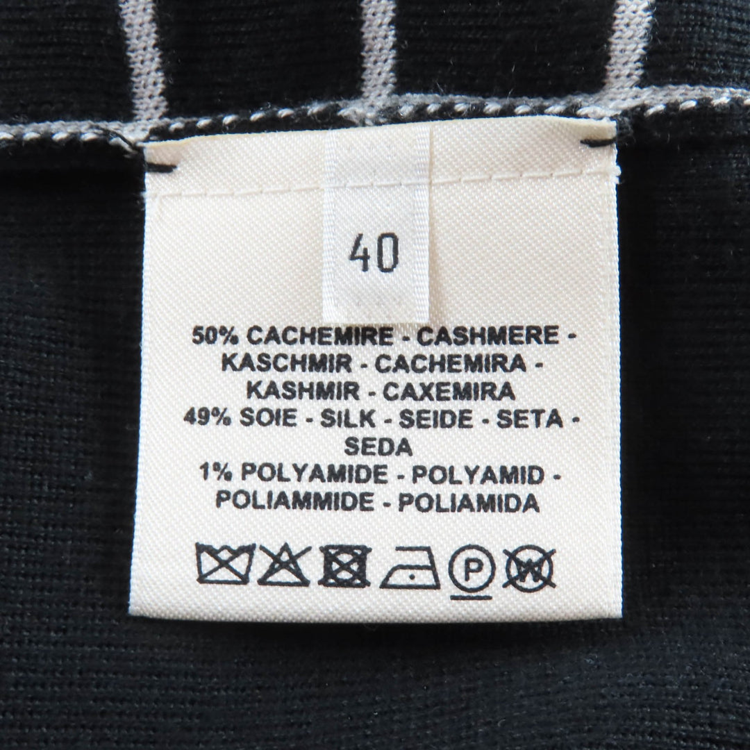 Great HERMES knit Plaid High Neck Long Sleeves black cashmere Women 40