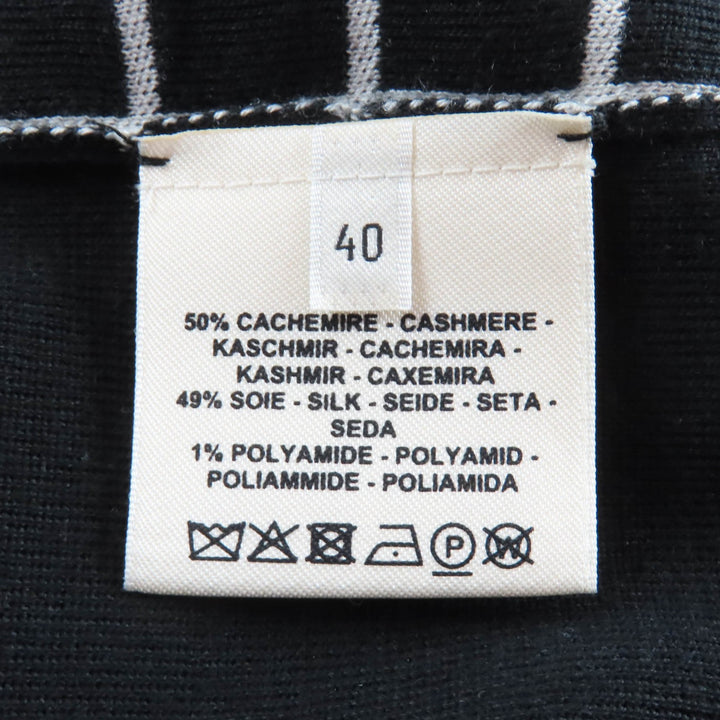 Great HERMES knit Plaid High Neck Long Sleeves black cashmere Women 40