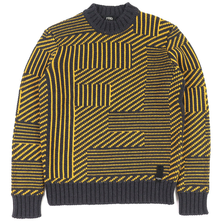 Great FENDI Big FF Logo Shadow Pattern Knit Sweater gray wool 44 FAE549 APPD