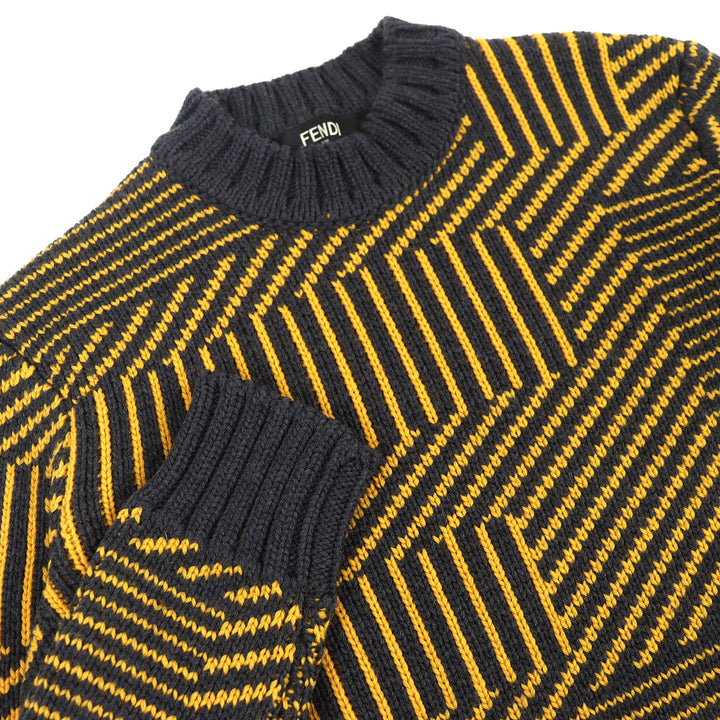 Great FENDI Big FF Logo Shadow Pattern Knit Sweater gray wool 44 FAE549 APPD