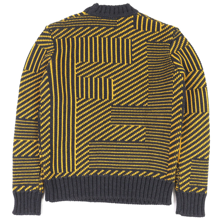 Great FENDI Big FF Logo Shadow Pattern Knit Sweater gray wool 44 FAE549 APPD