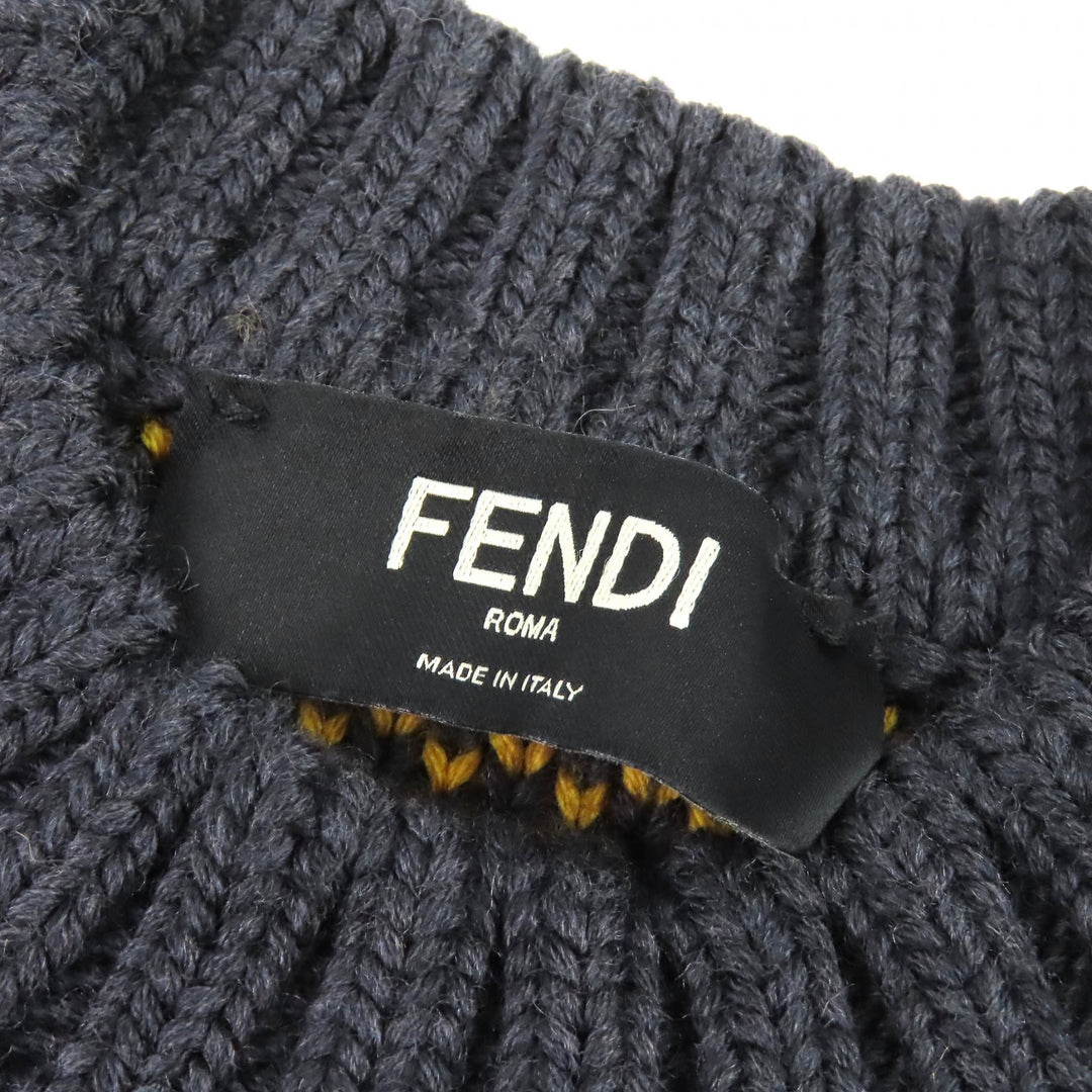 Great FENDI Big FF Logo Shadow Pattern Knit Sweater gray wool 44 FAE549 APPD
