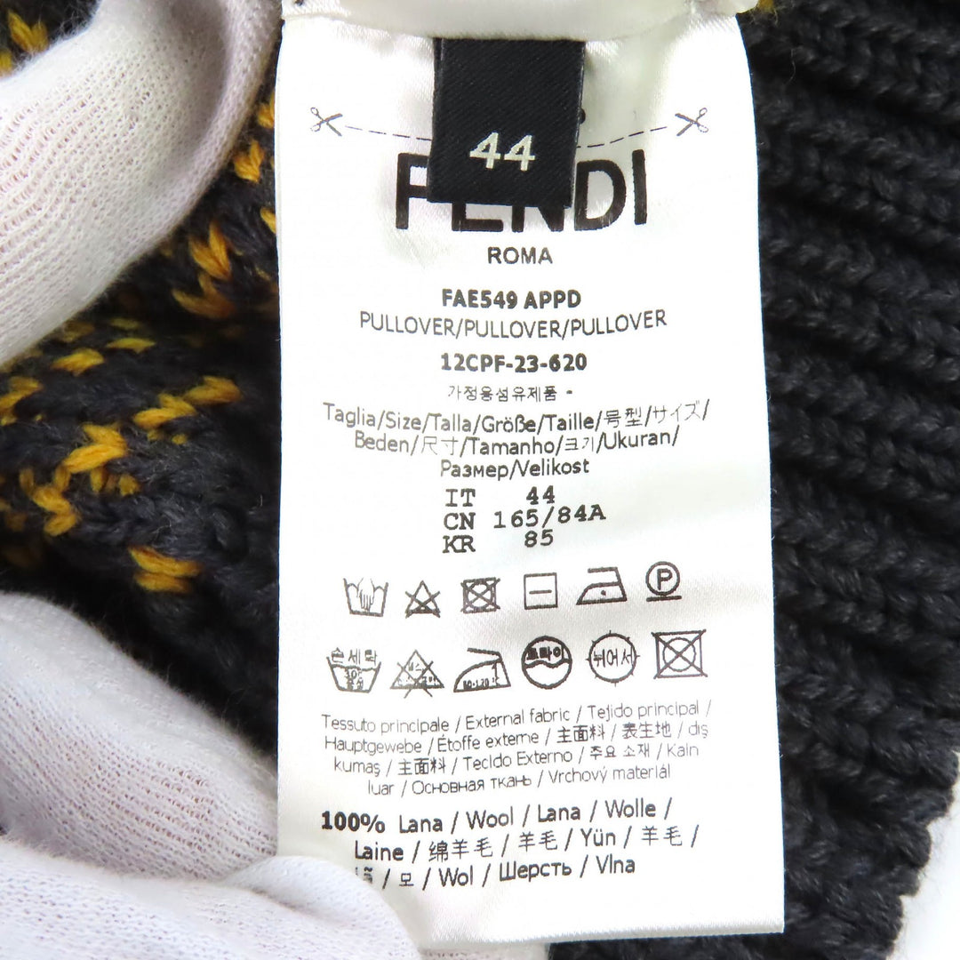 Great FENDI Big FF Logo Shadow Pattern Knit Sweater gray wool 44 FAE549 APPD