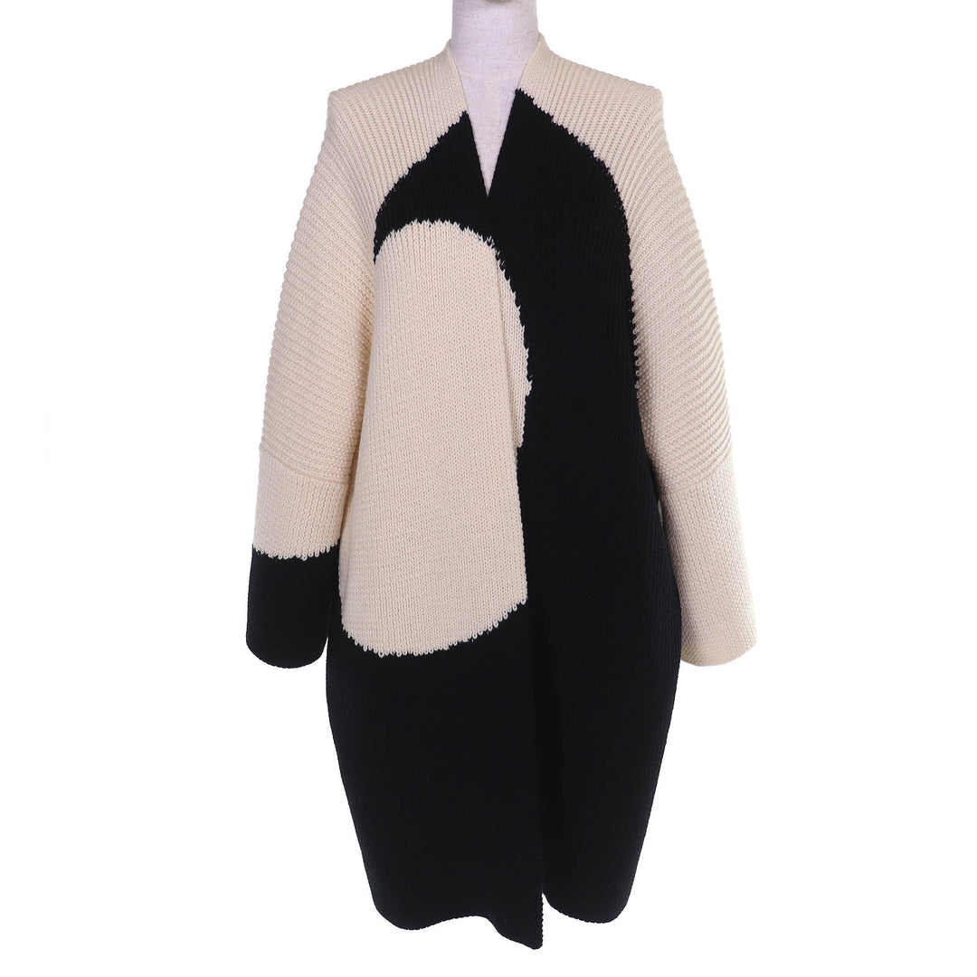 Excellent VALENTINO Two-tone long knit cardigan gown coat Ivory XS SB3KSA004QR