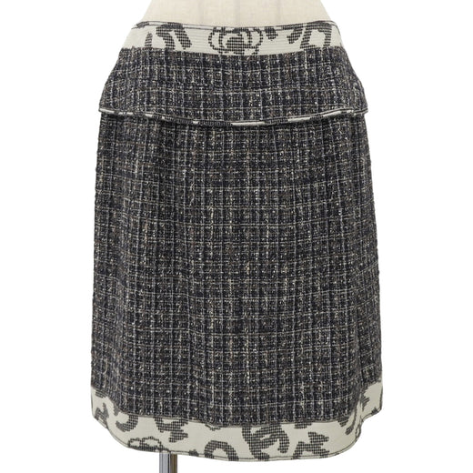 Pristine CHANEL Tweed skirt Navy cotton Women 42 06P P28601