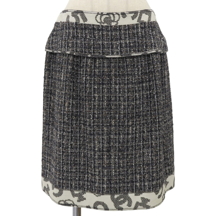 Pristine CHANEL Tweed skirt Navy cotton Women 42 06P P28601