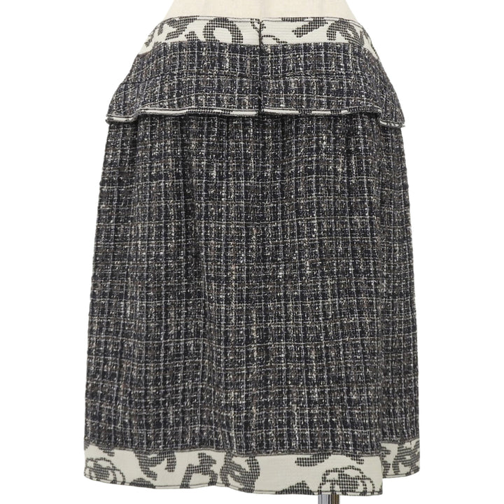 Pristine CHANEL Tweed skirt Navy cotton Women 42 06P P28601