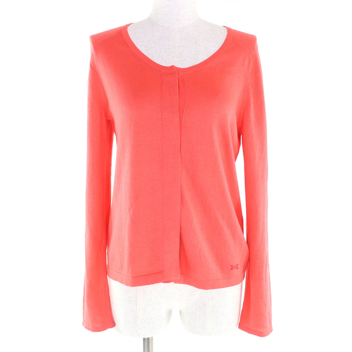 Excellent HERMES cardigan Logo embroidered fly knit Coral pink silk Women 36