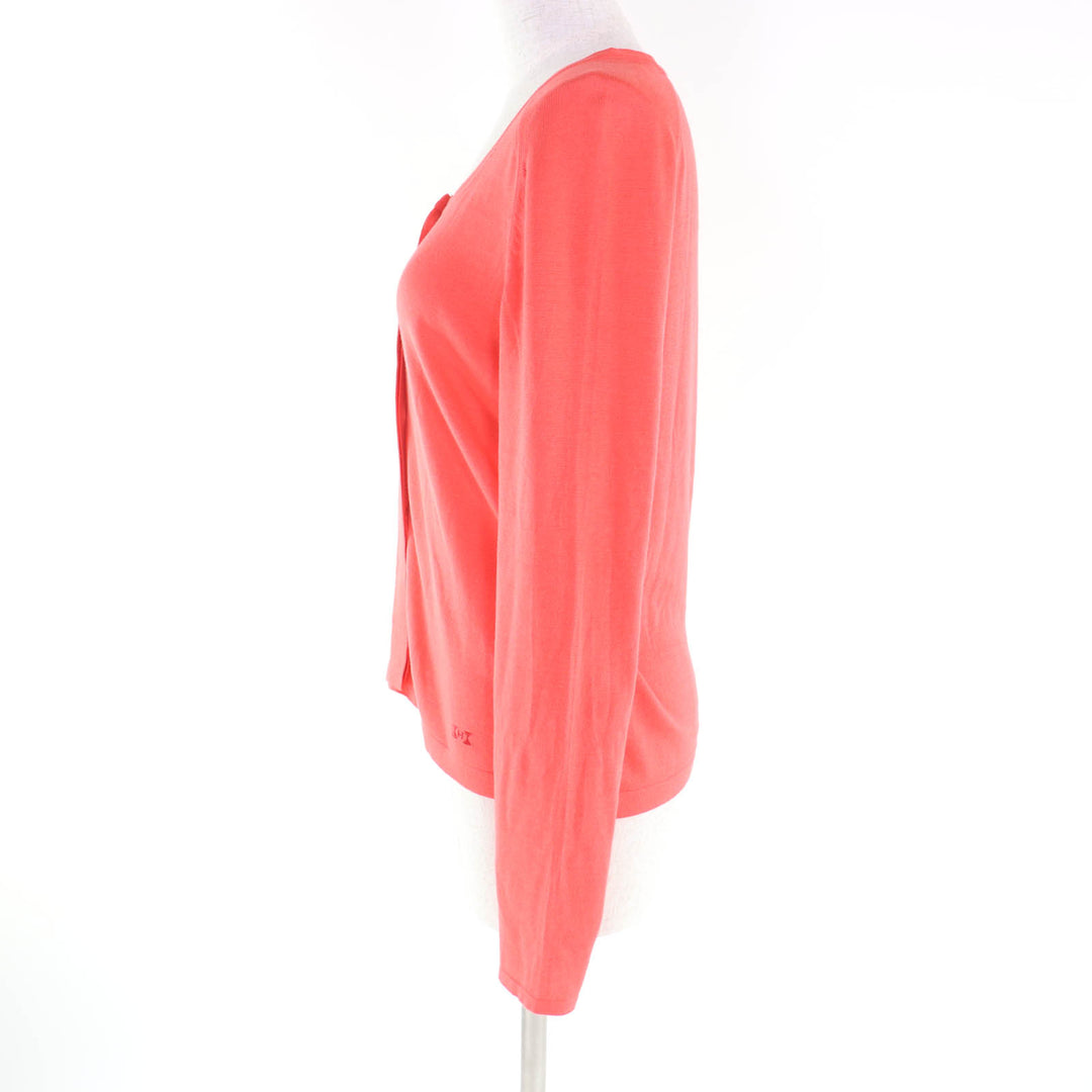 Excellent HERMES cardigan Logo embroidered fly knit Coral pink silk Women 36