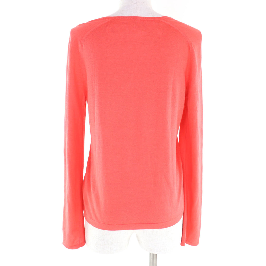 Excellent HERMES cardigan Logo embroidered fly knit Coral pink silk Women 36