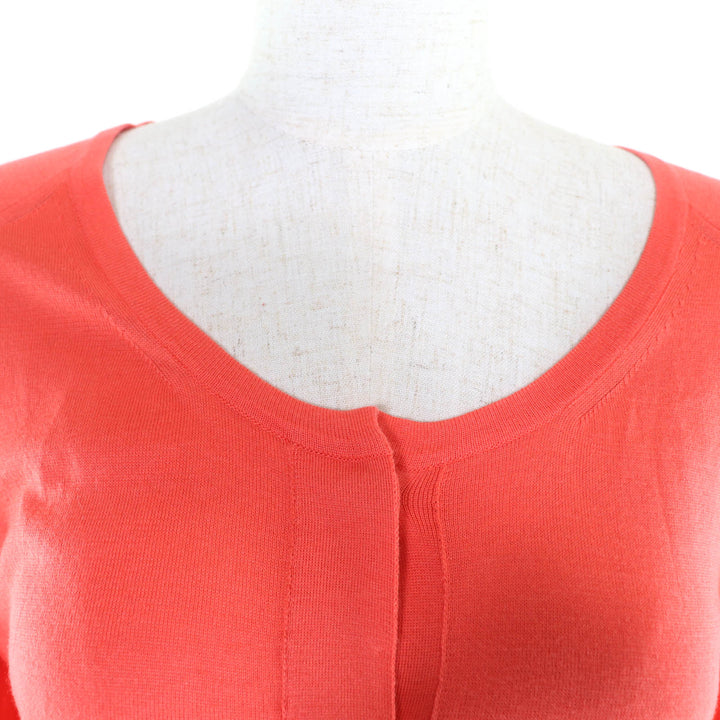Excellent HERMES cardigan Logo embroidered fly knit Coral pink silk Women 36