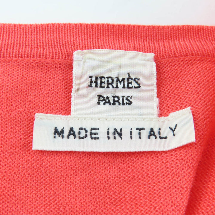 Excellent HERMES cardigan Logo embroidered fly knit Coral pink silk Women 36
