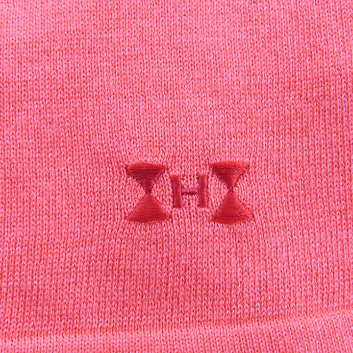 Excellent HERMES cardigan Logo embroidered fly knit Coral pink silk Women 36