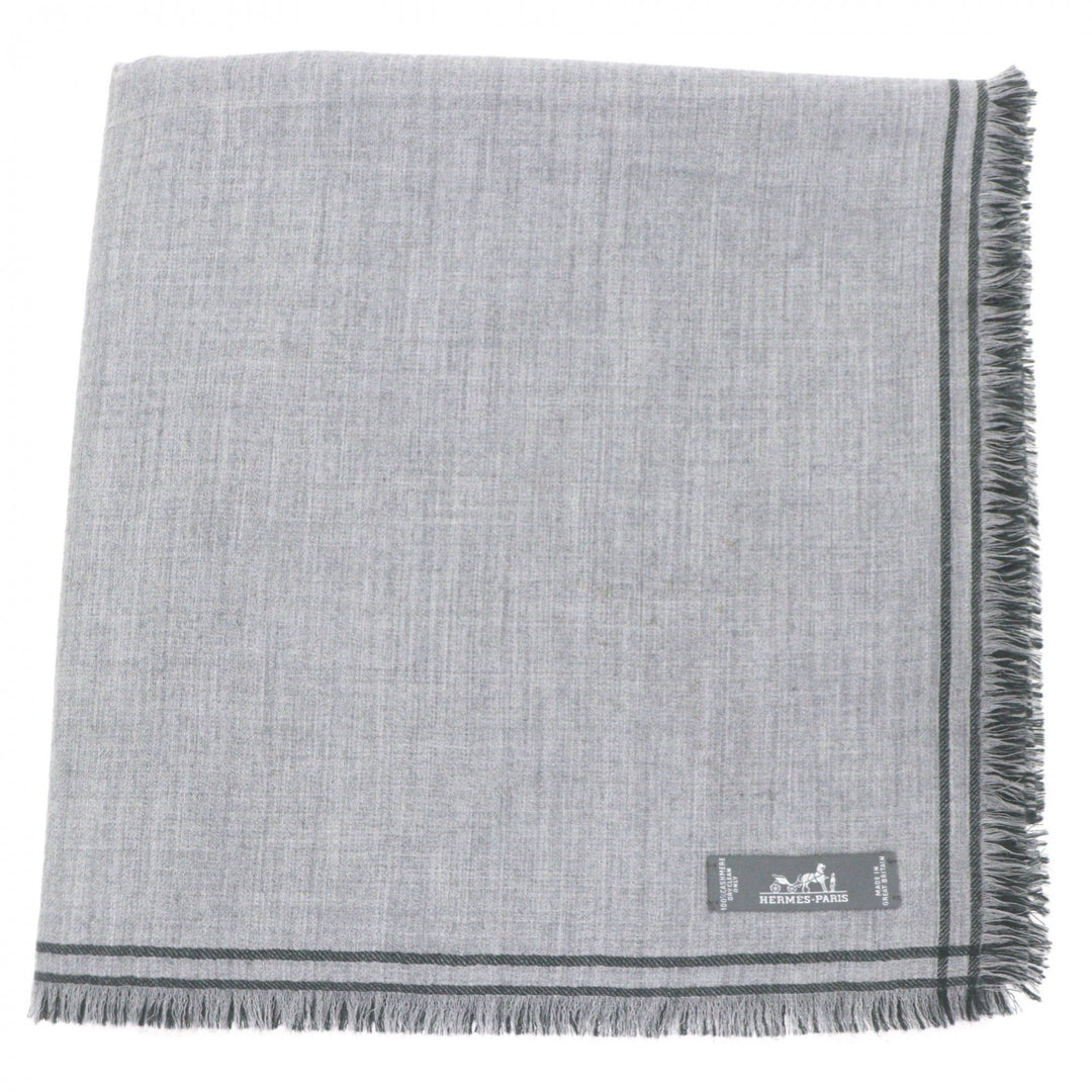 Excellent HERMES Scarf Large fringed stole gray cashmere mens