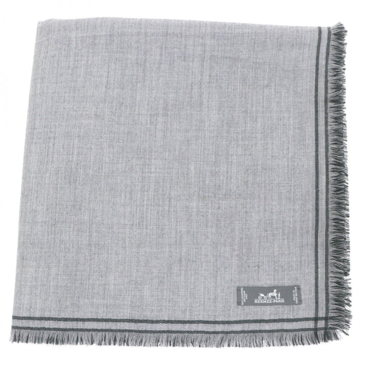 Excellent HERMES Scarf Large fringed stole gray cashmere mens