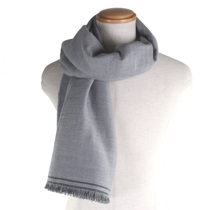 Excellent HERMES Scarf Large fringed stole gray cashmere mens