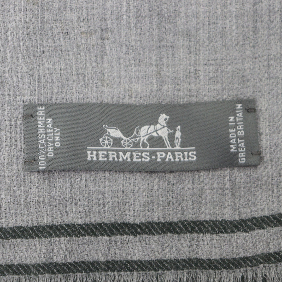 Excellent HERMES Scarf Large fringed stole gray cashmere mens