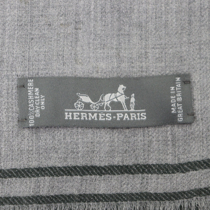 Excellent HERMES Scarf Large fringed stole gray cashmere mens