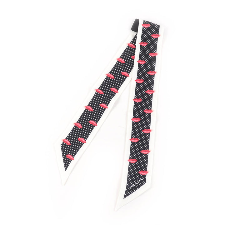 Excellent PRADA scarf Printed silk twill skinny scarf Lip Dot Pattern 1FF008