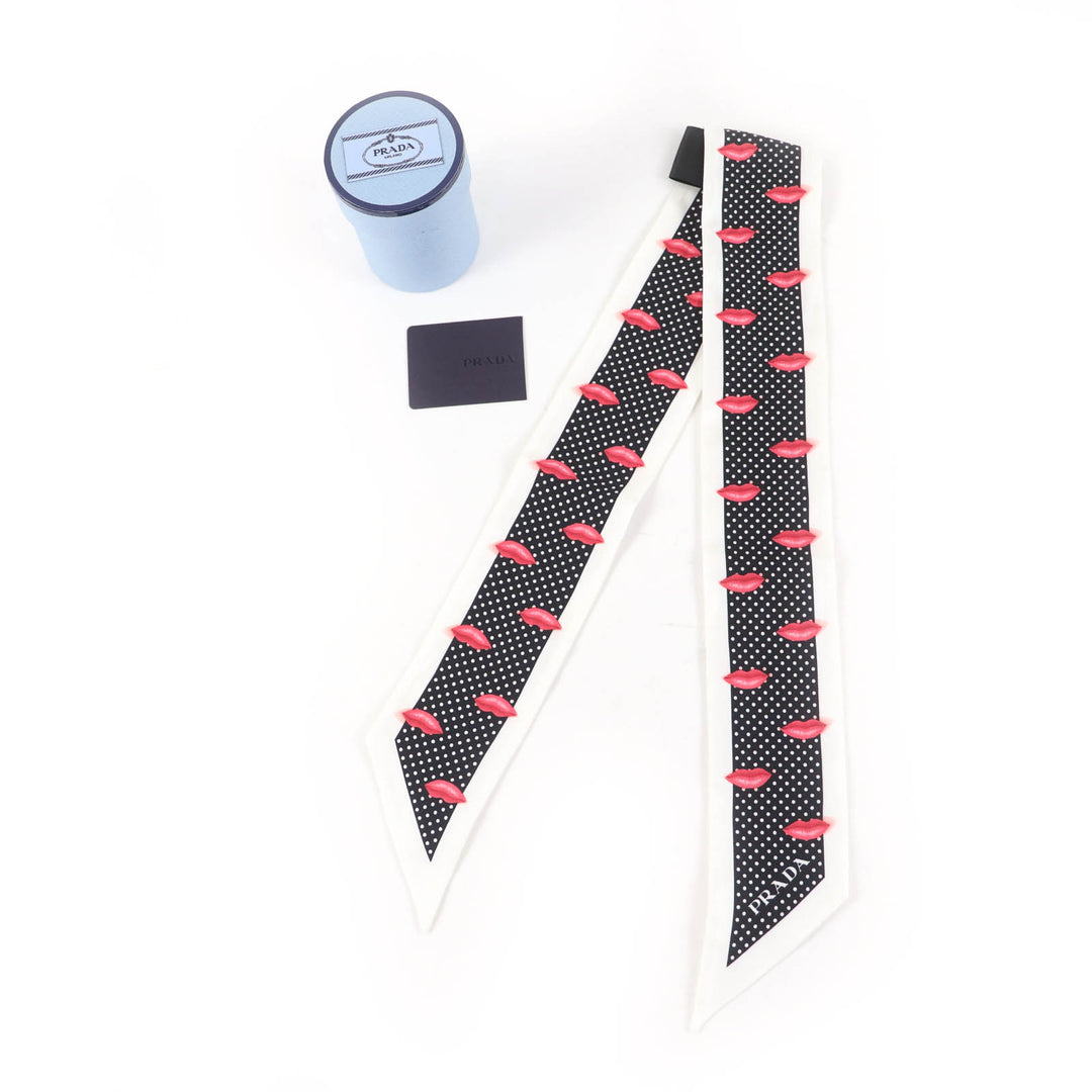 Excellent PRADA scarf Printed silk twill skinny scarf Lip Dot Pattern 1FF008