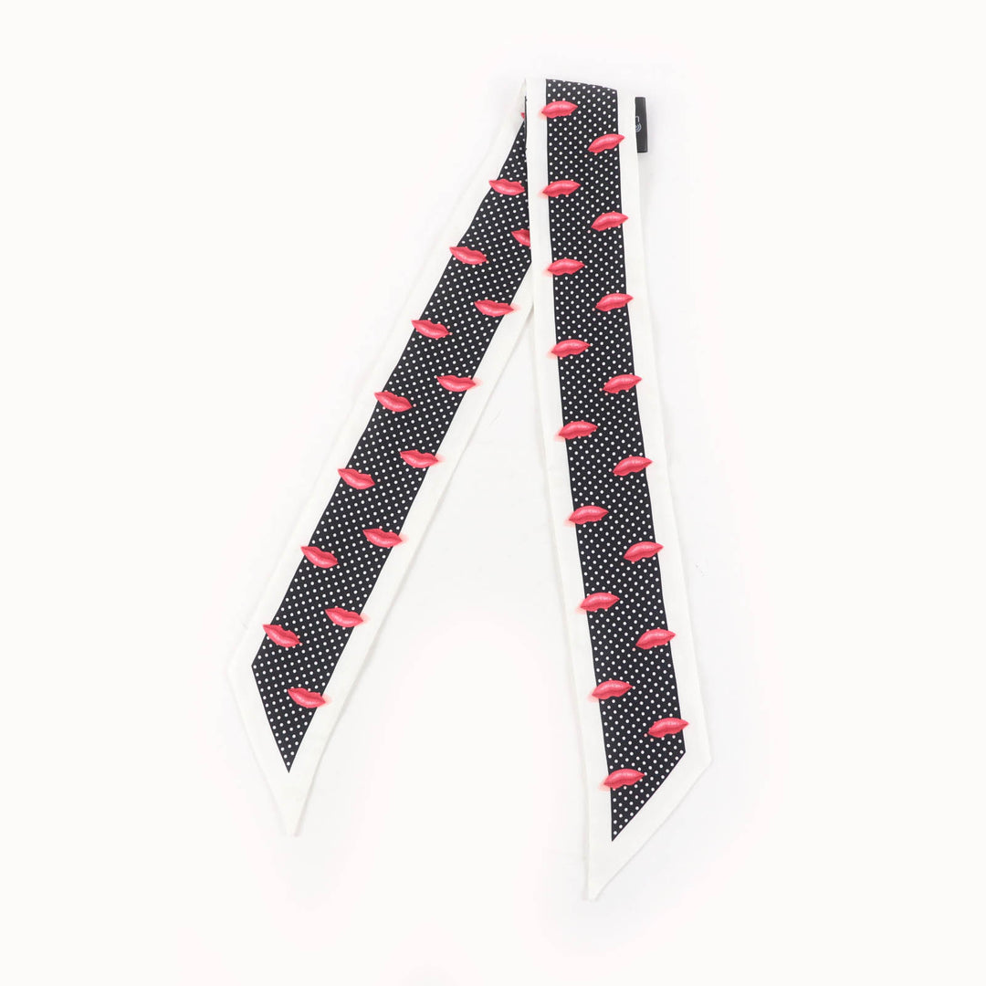 Excellent PRADA scarf Printed silk twill skinny scarf Lip Dot Pattern 1FF008