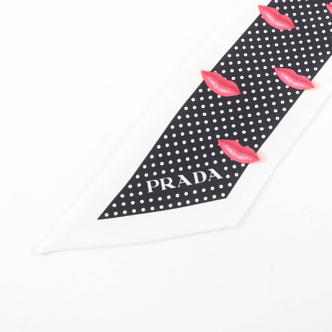Excellent PRADA scarf Printed silk twill skinny scarf Lip Dot Pattern 1FF008