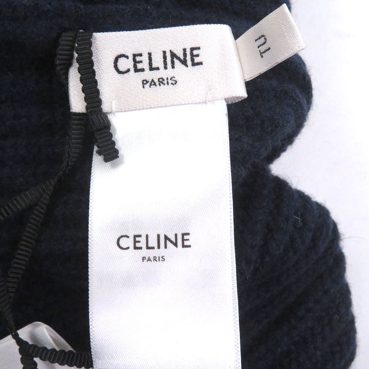 Pristine CELINE Knit cap Logo embroidery beanie Navy cashmere mens 2AG83207O