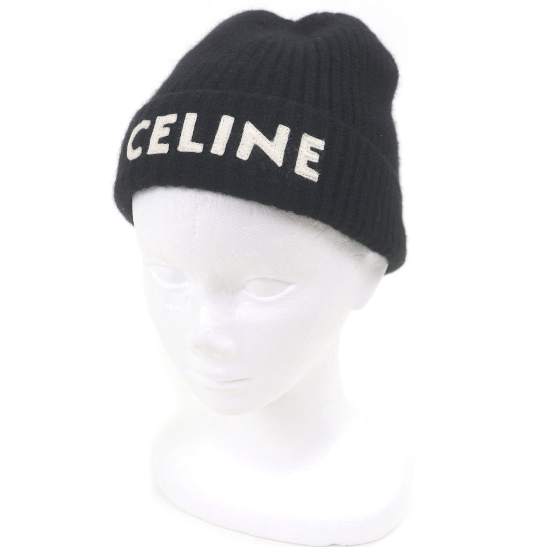 Excellent CELINE Knit cap logo black cashmere mens 2A45T207O