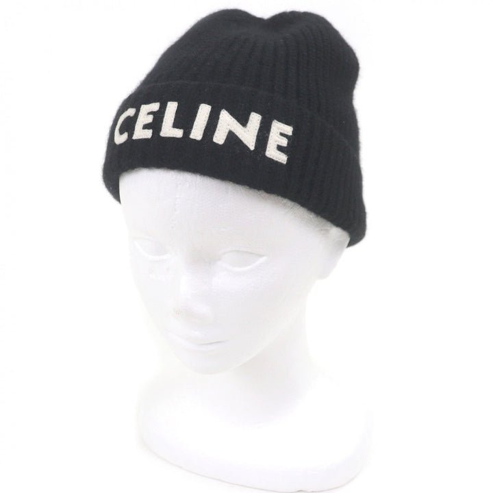 Excellent CELINE Knit cap logo black cashmere mens 2A45T207O