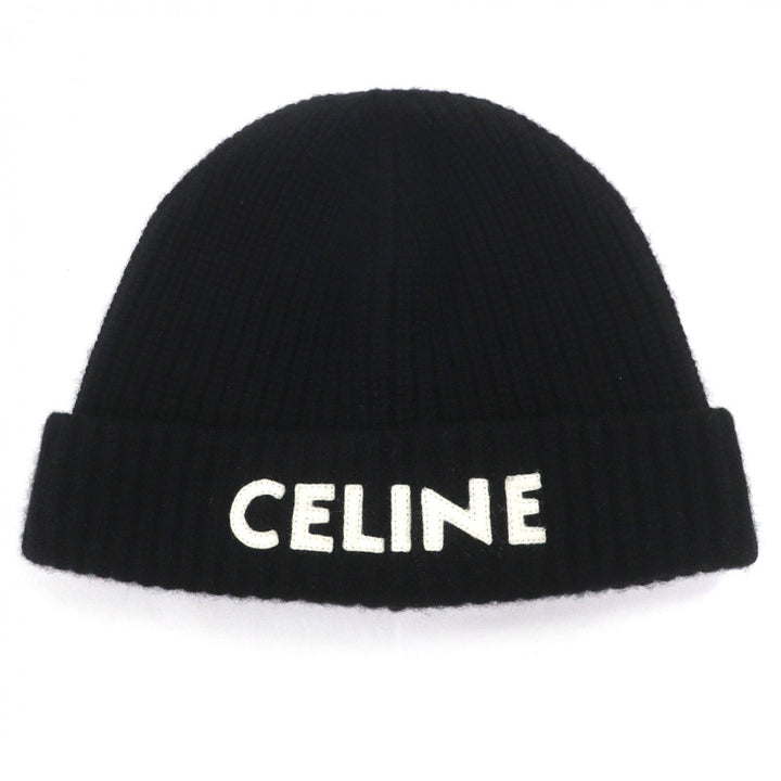 Excellent CELINE Knit cap logo black cashmere mens 2A45T207O