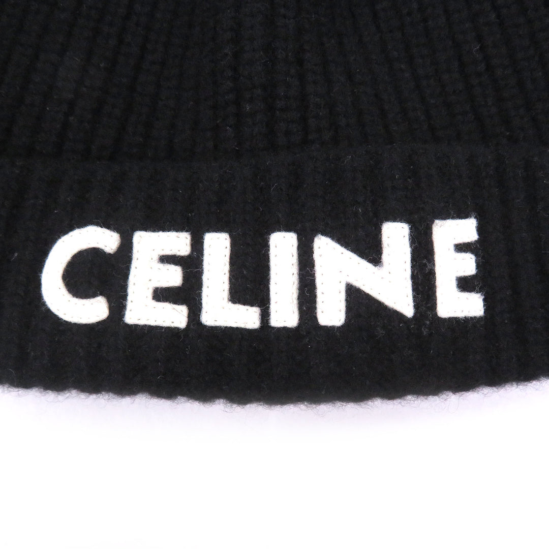 Excellent CELINE Knit cap logo black cashmere mens 2A45T207O