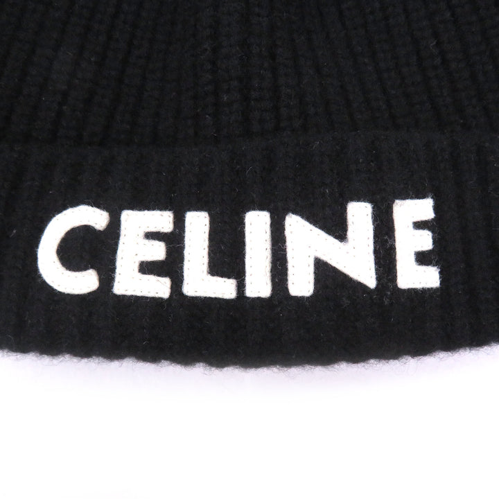 Excellent CELINE Knit cap logo black cashmere mens 2A45T207O