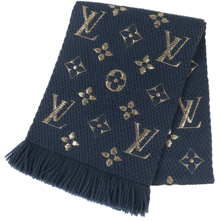 Great LOUIS VUITTON Scarf Escalp Logo Mania Shine fringe Navy wool mens M70815