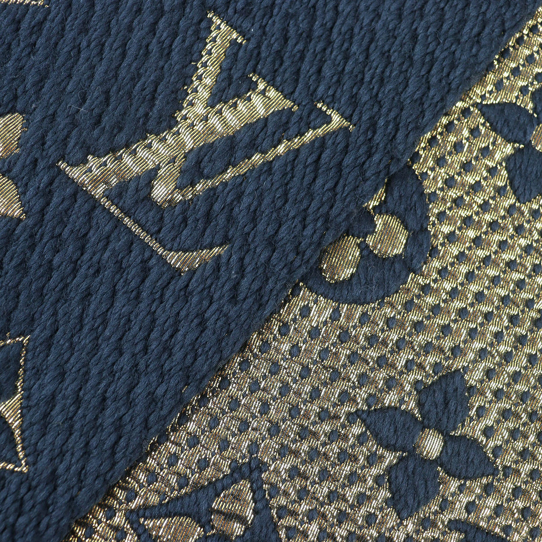 Great LOUIS VUITTON Scarf Escalp Logo Mania Shine fringe Navy wool mens M70815