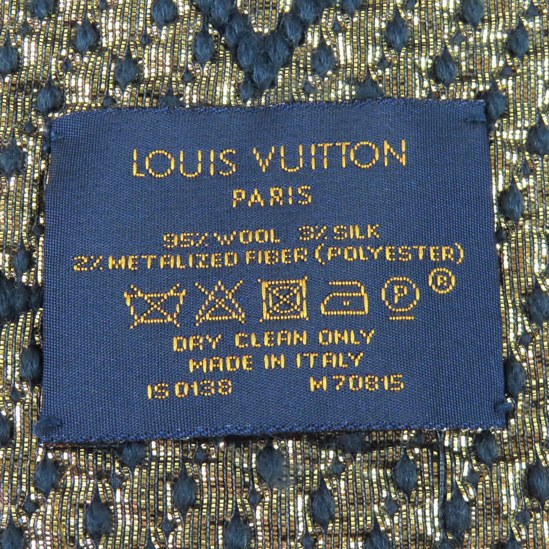 Great LOUIS VUITTON Scarf Escalp Logo Mania Shine fringe Navy wool mens M70815