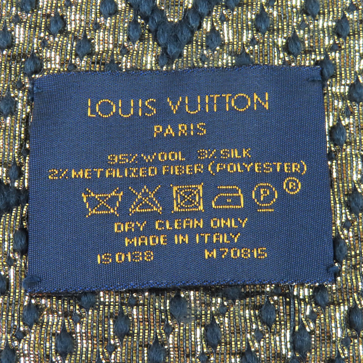 Great LOUIS VUITTON Scarf Escalp Logo Mania Shine fringe Navy wool mens M70815
