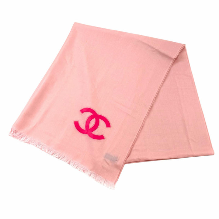Excellent CHANEL Stall COCO Mark Large Size with Fringe pink cashmere Women 23C