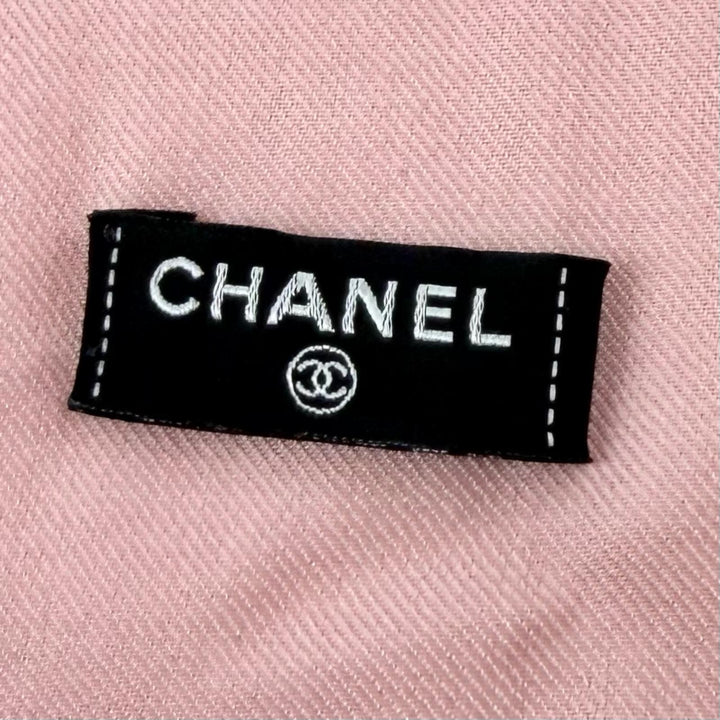 Excellent CHANEL Stall COCO Mark Large Size with Fringe pink cashmere Women 23C