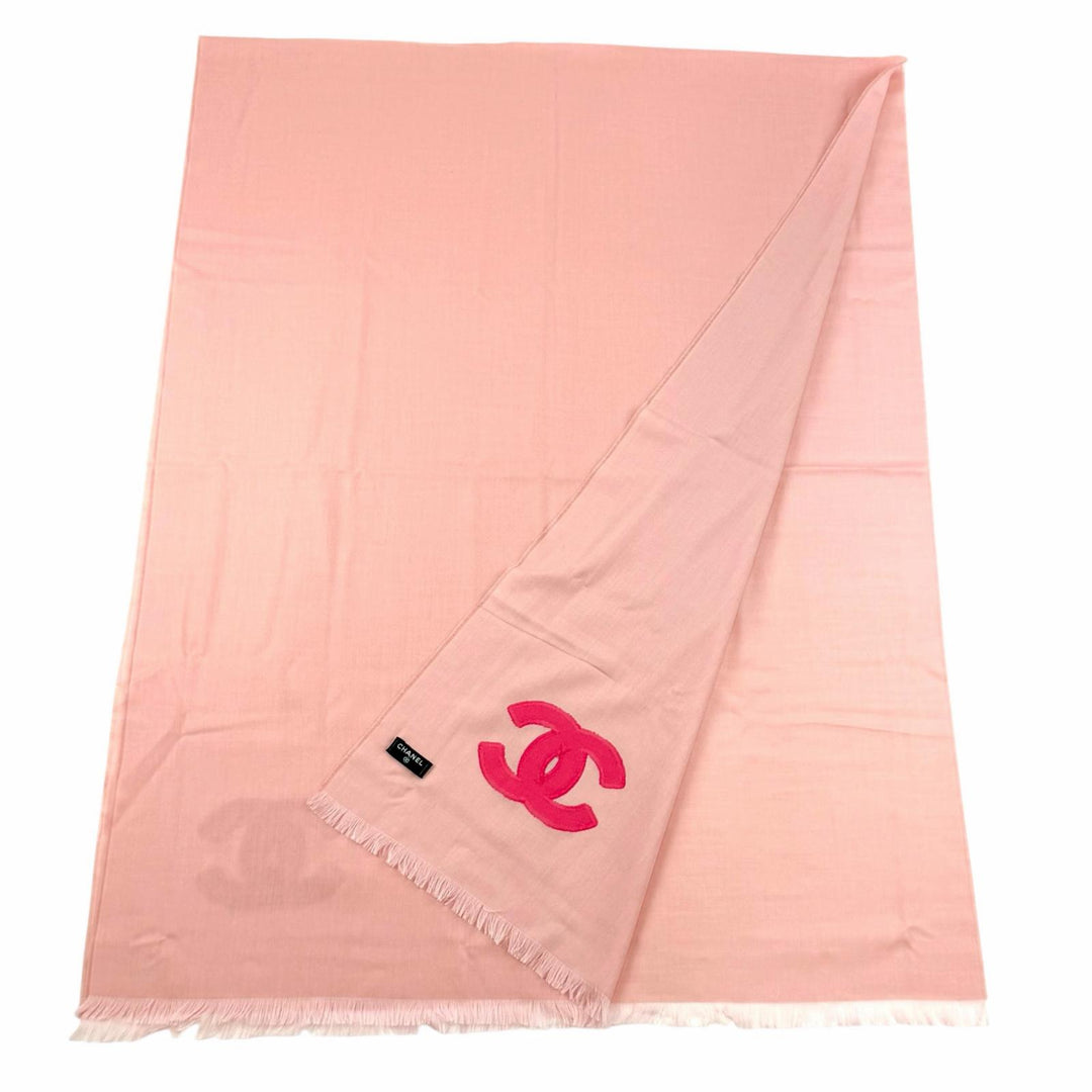 Excellent CHANEL Stall COCO Mark Large Size with Fringe pink cashmere Women 23C