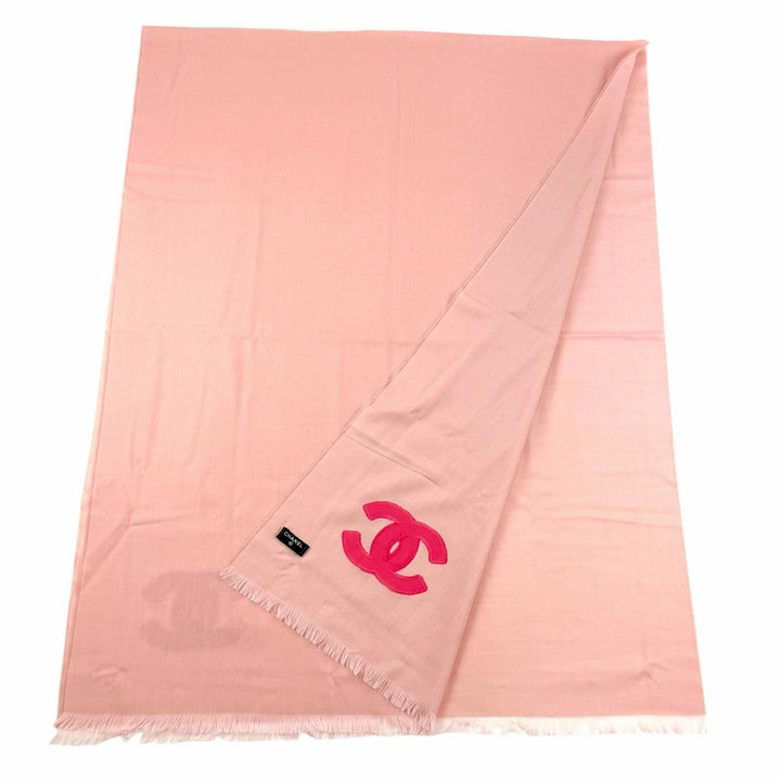 Excellent CHANEL Stall COCO Mark Large Size with Fringe pink cashmere Women 23C