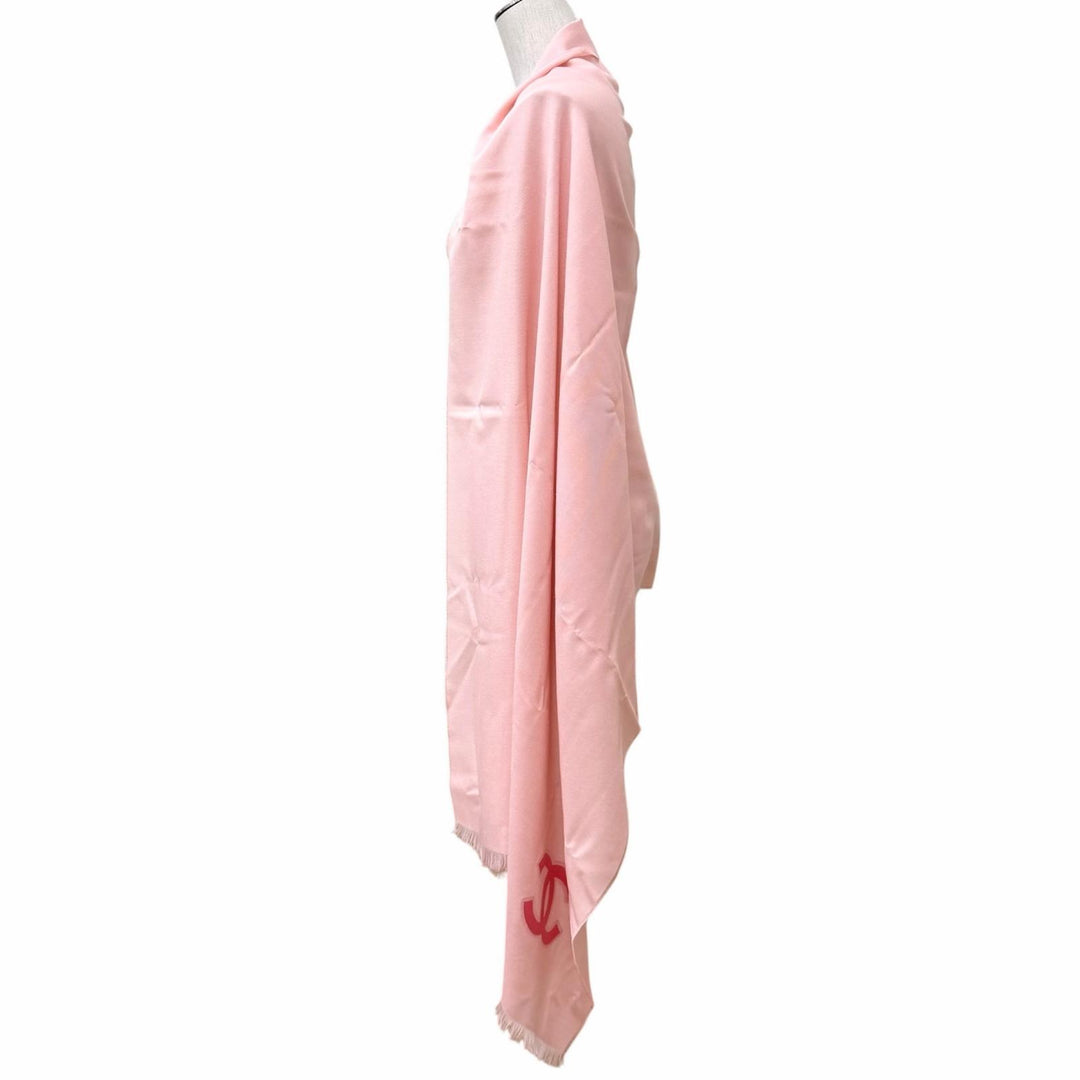 Excellent CHANEL Stall COCO Mark Large Size with Fringe pink cashmere Women 23C