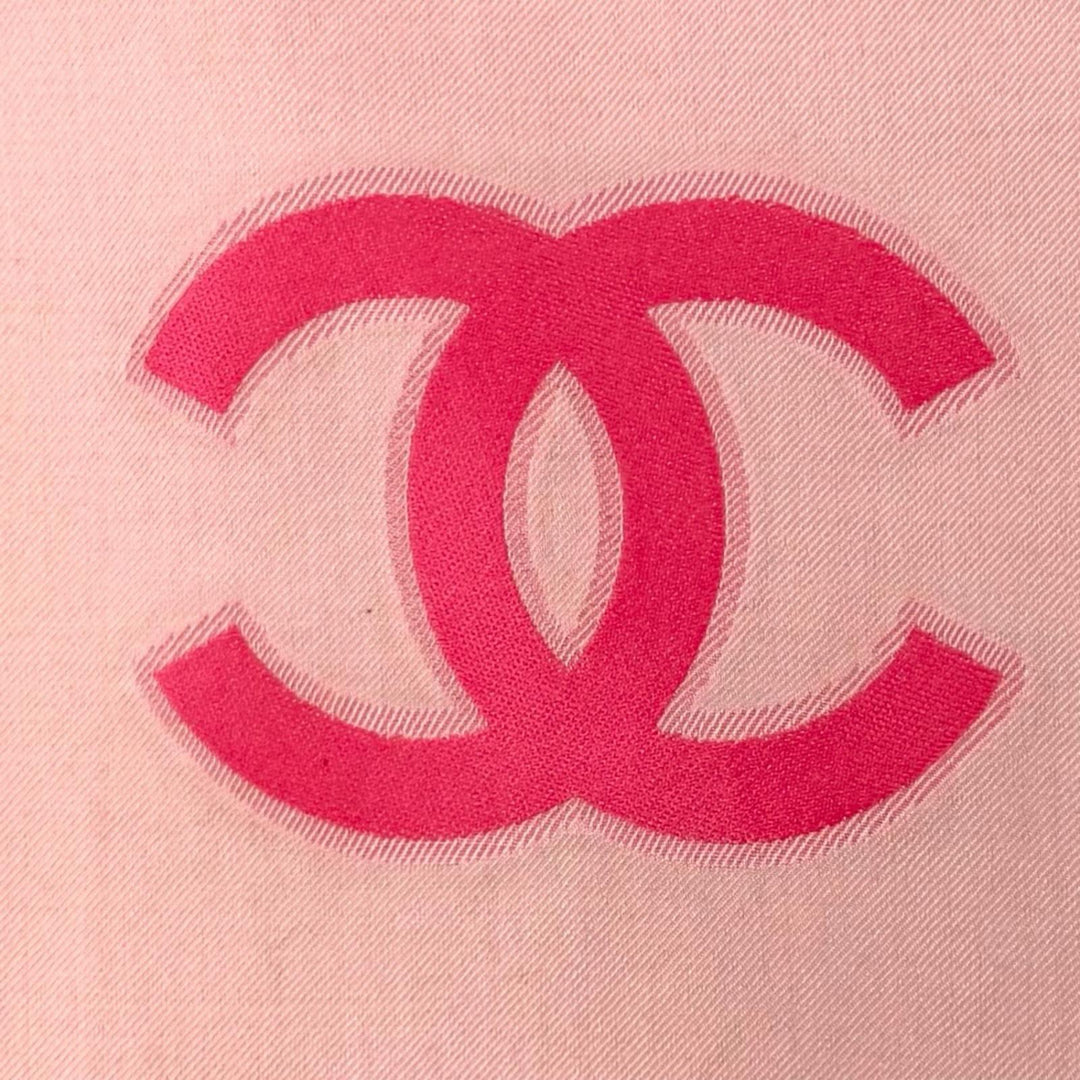 Excellent CHANEL Stall COCO Mark Large Size with Fringe pink cashmere Women 23C