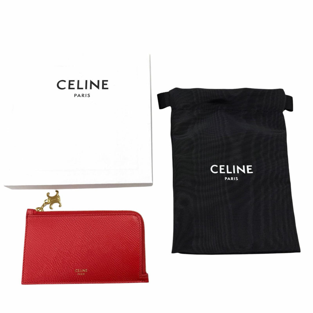 Excellent CELINE Card Case Red leather L10083FVO